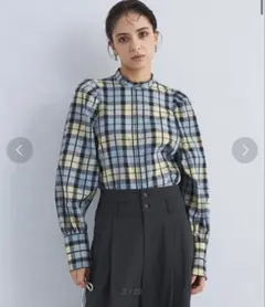 ELIN チェックバンドカラーシャツ