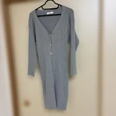 Discoat グレー リブ編み 長袖カーディガン