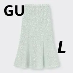 GUジーユー/フラワープリントマーメイドロングスカート グリーン L