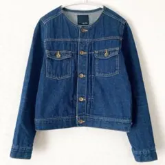エージープラス　デニムジャケット　ノーカラー　ショート丈　ブルー　M 羽織り