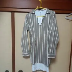 ブラウンとホワイトのストライプ長袖シャツ XL