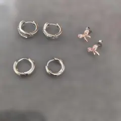 ストーン付き フープピアス 他 ピアス3ペアセット
