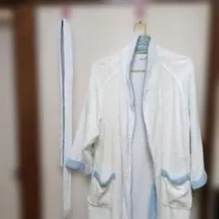最終価格)Bath Robe ホワイト・ブルー バスローブ.フリ一