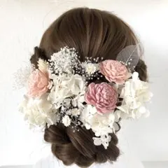 TP ピンク　髪飾り　結婚式　成人式　ドライフラワー　ドレス　振袖　花嫁　前撮り