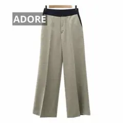 ADORE ベージュ ネイビー ワイド トリアセテート スラックスパンツ 38