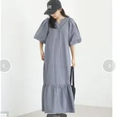 美品　LAVEANGE(ラビアンジェ) ストライプギャザーワンピース　3L