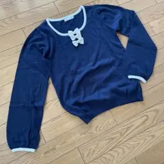 earth music&ecology リボン付きセーター S ネイビー