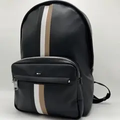 極美品　ヒューゴボス　リュック　バックパック　ライン　ロゴ　大容量　エコレザー