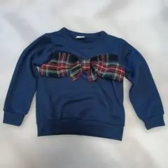 FARMY ネイビー トレーナー チェック柄リボン 110cm