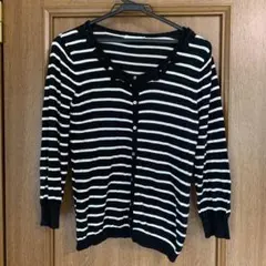 earthmusic&ecology リボン付きボーダーカーディガン