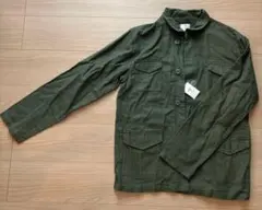 オリーブグリーン スタンドカラーシャツ