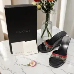 グッチ★トムフォード期★GG柄キャンバス ウェッジソール ミュールサンダル★23