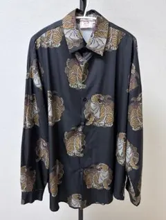 チュウカタベタイ×tomowaka コラボ【L】半袖シャツ グリーン 総柄 虎