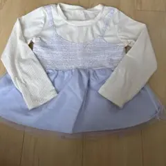 長袖カットソー スカート付き ホワイト/ブルー