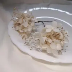 ドライフラワー髪飾り　成人式　結婚式　七五三　発表会　リボン　ホワイト