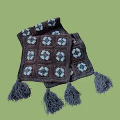 SPB グラニースクエアマフラー ブラウン/ライトブルー　クリスマス　かわいい