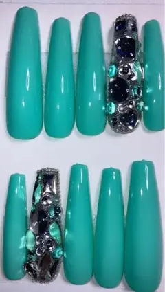 ミントグリーン ロングオーバル ネイルチップ