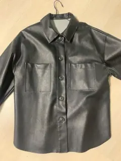 合成皮革 黒 ボタン付きジャケット