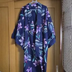 花柄 浴衣 ネイビー 花柄 帯付き