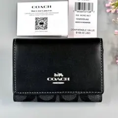 新品　正規品☆COACH コーチ　メンズ　ブラック シグネチャー 三つ折り財布