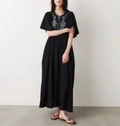 Unitage ユニテージ スパンコール刺繍ワンピース ブラック ロング フリー