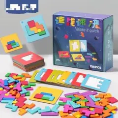 対戦パズル木製 絵合わせブロック型はめパズル パターンブロック　タングラムのサムネイル