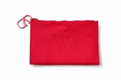 VALENTINO Vロゴ フラットポーチ レッド 赤 小物入れ キーリング付き