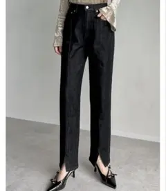 Re:EDIT センタースリットリサイクルデニムパンツ　ブラック　S