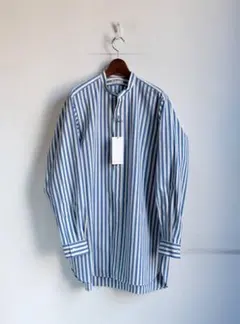 HEUGN ユーゲン Rob バンドカラーシャツ サックス ストライプ サイズ2のサムネイル