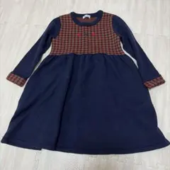 familiar 130cm 長袖ワンピース ネイビー・チェック柄
