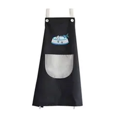 首かけエプロン 黒 キッチン 料理 魚 フリーサイズ 男女兼用のサムネイル