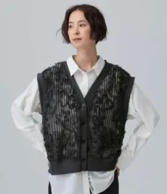 LEPSIM / ニュアンス柄ベスト・チャコール〔新品タグ付〕