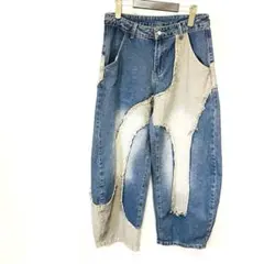 切り替えデザイン デニムワイドパンツ　XSサイズ ユニセックス