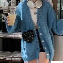 GRL グレイル シャギーニットカーディガン ブルー