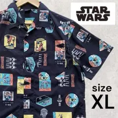 美品✨スターウォーズ 総柄 アロハシャツ 半袖 コミック風 ブラック XL
