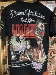 美品 抜刀娘 刺繍 家紋 和柄 ポロシャツ ブラック M 半袖 DIVINE 