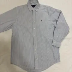 美品ラルフローレン BDシャツ オックスフォード ストライプ　ブルー　L ポニー