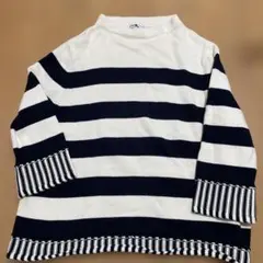 ZARA ネイビーとホワイトストライプ ニット M-L