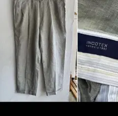 美品 INCOTEX ツータック ワイド リネンパンツ インコテック