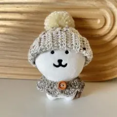 ぽんぽん付きニット帽　ケープ付 ナガノのくま　ナガノマーケット ぬい服 10cm