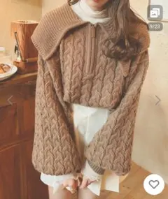 Ambre Neige ケーブルハーフジップポロニット【WEB/EC限定】モカ