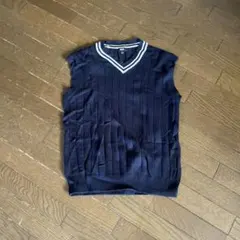 古着UNIQLOネイビー Vネック ノースリーブセーター　L size