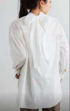 スタイルミキサー　ホワイトリボン付き長袖シャツ