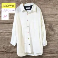 BROWNY シャツ M 白 ホワイト ゆったり カラフルボタン✨POP♪のサムネイル