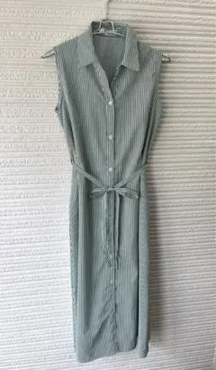 ワンピース グリーン ホワイト ストライプ 春 ロングワンピース