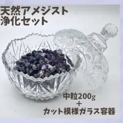 アメジスト 中粒 200g カット模様 ガラス容器 浄化セット 天然石 癒し