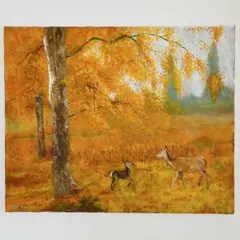 美品 寺井孝「いちょう並木」油彩画 油絵 F10 豪華額装 現美展二科展