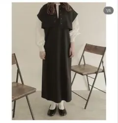 新品】foufouヘンリーネックボリュームスリーブワンピース ブラック