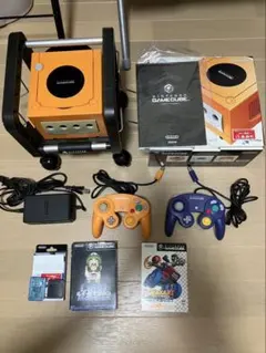 ゲームキューブ　オレンジ　ソフト2本　コントローラー2個　専用ラック　箱付き