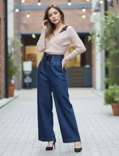 CECIL Mc BEE レースアップワイドデニムパンツ